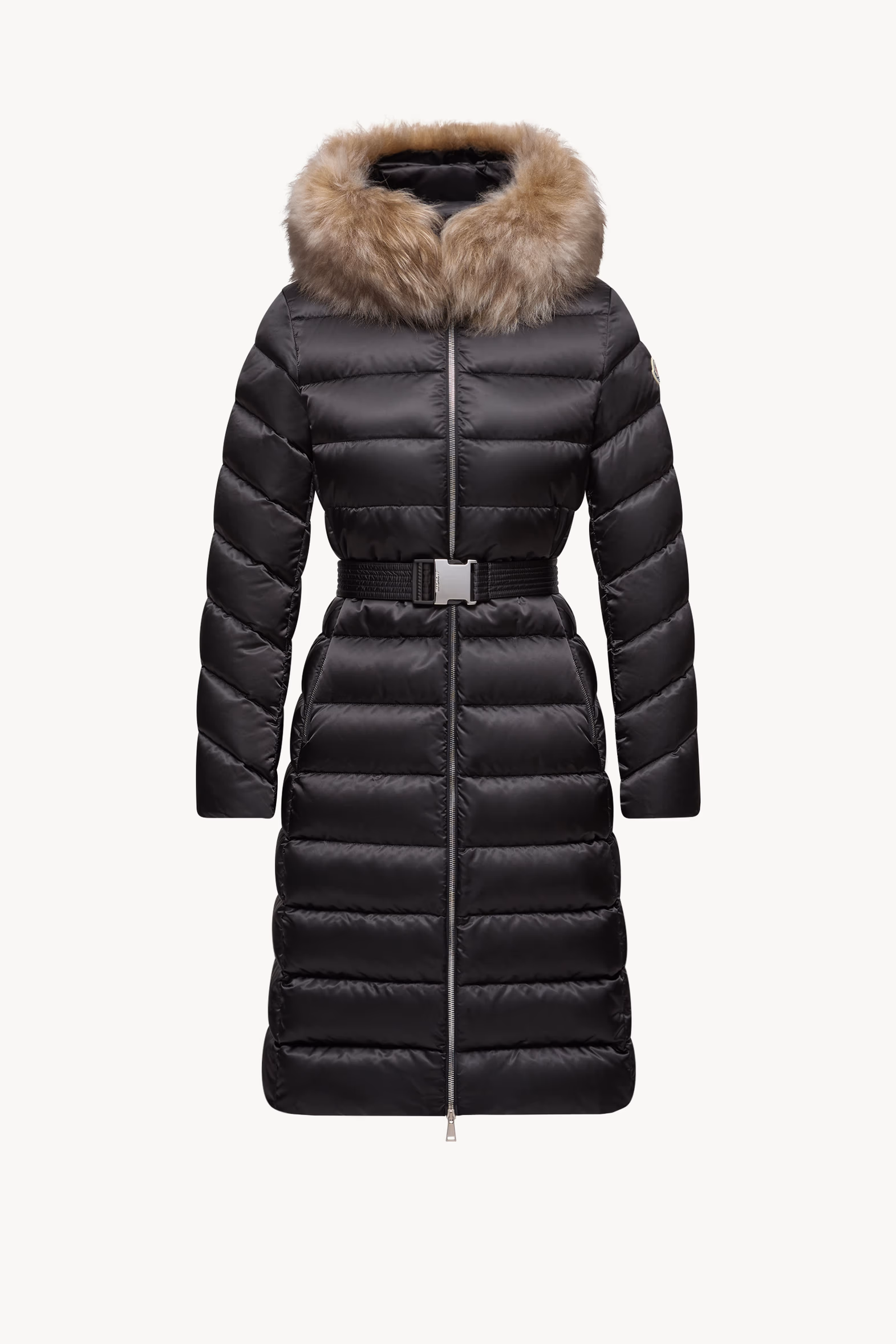 Leersie Hooded Shearling-Trimmed Long Down Jacket Women Black & Beige Moncler 2